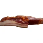 Pancetta tesa piccante affumicata taglita a metà