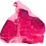 Bistecca Porterhouse cruda con osso a T, filetto e controfiletto ben distinti, carne fresca e succosa pronta per la griglia.