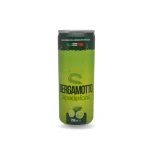 Lattina da 250 ml di bibita al Bergamotto Spadafora, bevanda analcolica gassata calabrese, fresca e aromatica.