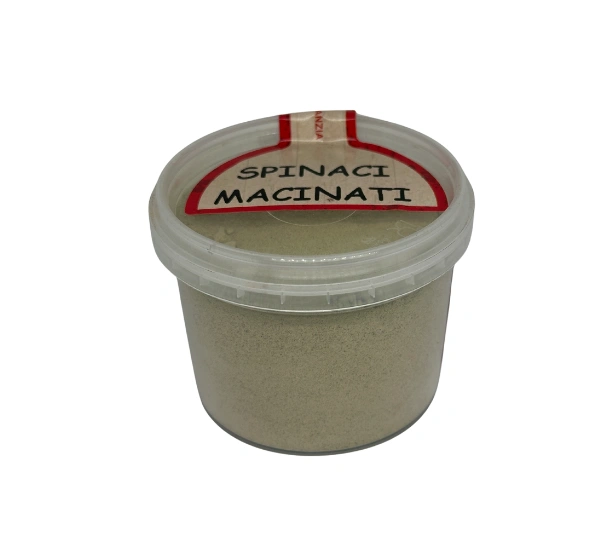 Spinaci macinati in barattolo, verdura in polvere ricca di nutrienti