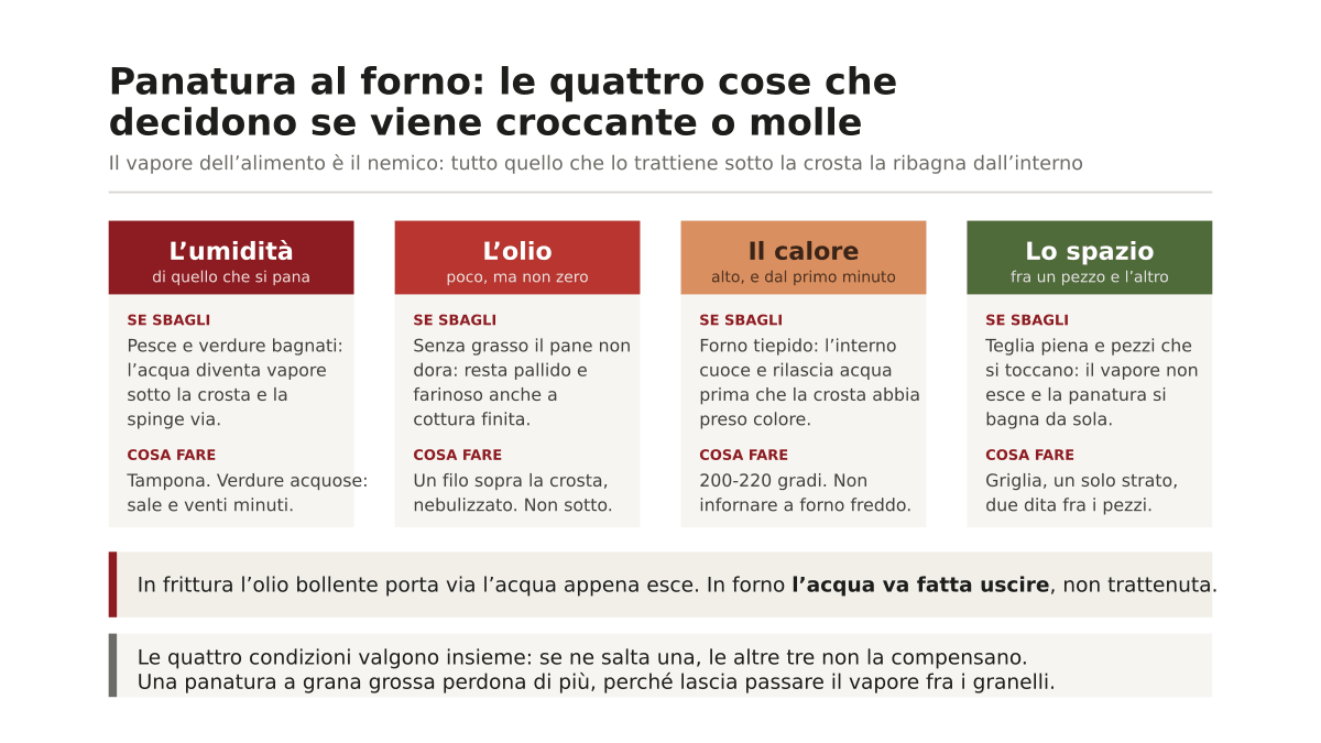 Panatura croccante al forno: la tecnica per non farla diventare molle, e quale mix scegliere